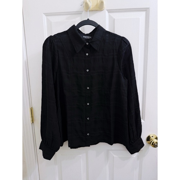Disturbia Recluse Check Chiffon Button Up Shirt in Black - Picture 2 of 7